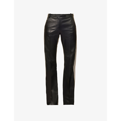 Shop Palm Angels Track Side-stripe Leather Trousers In Black Black