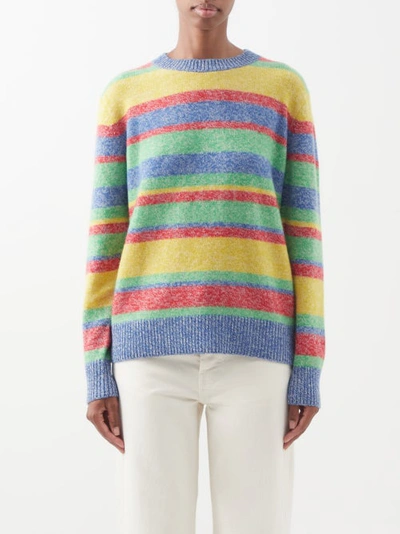 The Elder Statesman Marled Stripe Cashmere Sweater In Blue Multi | ModeSens