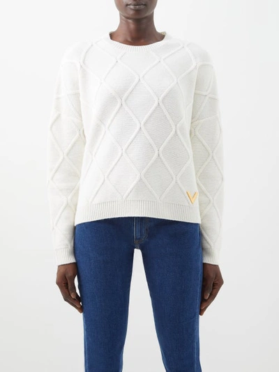 Valentino Diamond-jacquard Wool Sweater In White | ModeSens