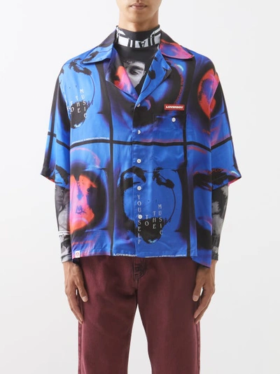X George Allen Printed Satin Short-sleeved Shirt In Blue X George Allen Printed Satin Short-sleeved Shirt In Blue