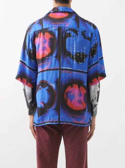X George Allen Printed Satin Short-sleeved Shirt In Blue X George Allen Printed Satin Short-sleeved Shirt In Blue