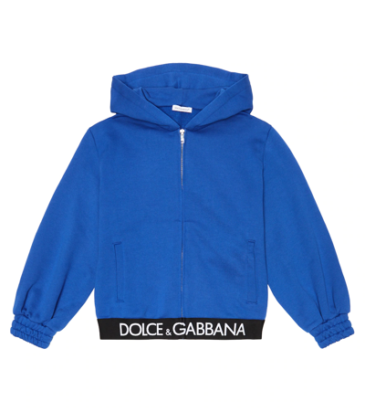 Shop Dolce & Gabbana Logo Cotton Jersey Zip-up Hoodie In Bluette Scuro