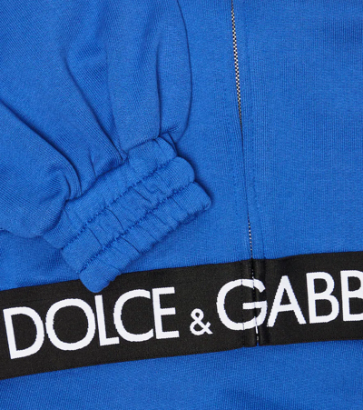 Shop Dolce & Gabbana Logo Cotton Jersey Zip-up Hoodie In Bluette Scuro