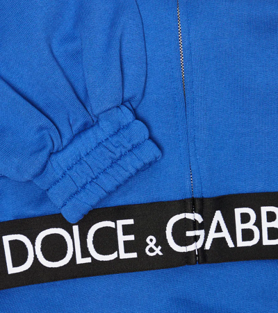 Dolce & Gabbana Logo Cotton Jersey Zip-up Hoodie In Bluette Scuro