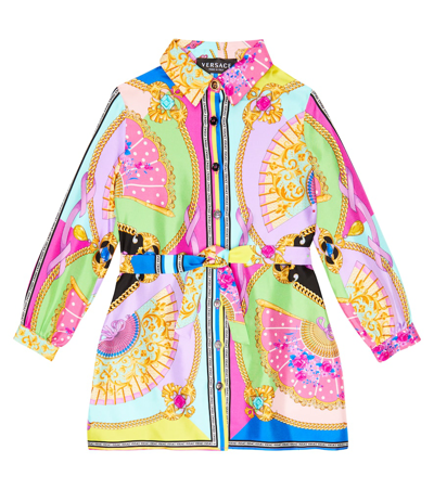 Shop Versace I Ventagli Silk Twill Dress In Multicolor