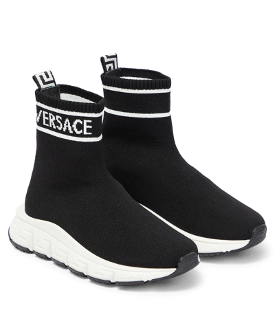 Versace Logo Sock Sneakers In Nero+bianco | ModeSens