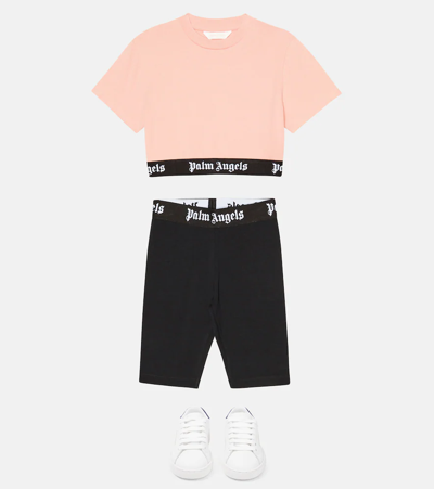 Palm Angels High-rise Cotton-blend Leggings In Black Black
