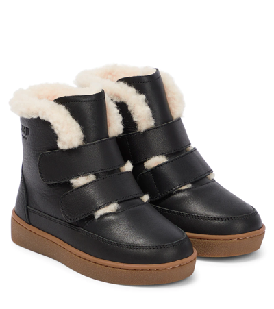 Shop Donsje Clenn Shearling-lined Leather Boots In Black Leather