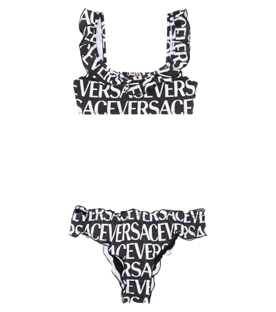 Versace Logo Bikini In Nero+bianco