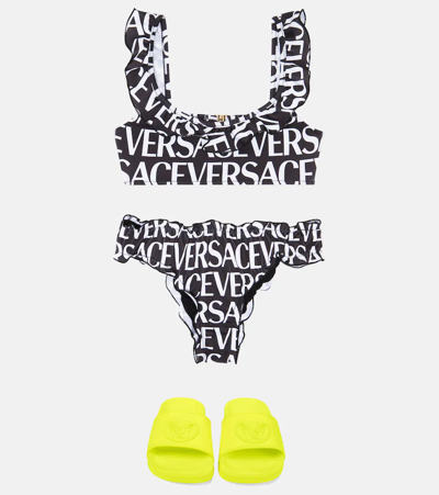 Versace Logo Bikini In Nero+bianco