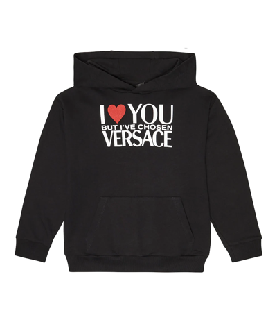 Shop Versace Printed Cotton Jersey Hoodie In Nero+bianco