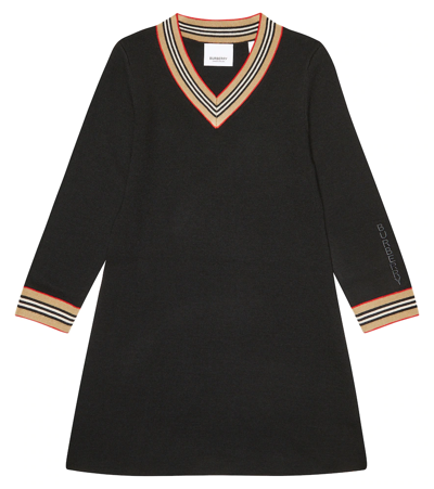 Shop Burberry Icon Stripe V-neck Sweater Dress In Black