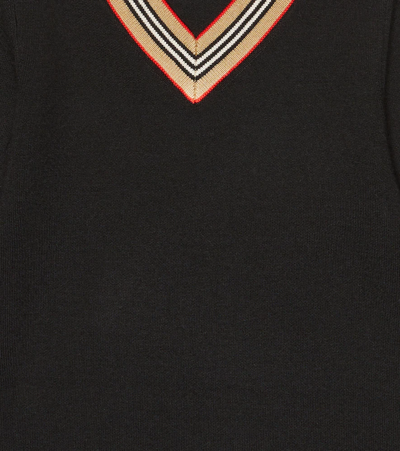 Shop Burberry Icon Stripe V-neck Sweater Dress In Black