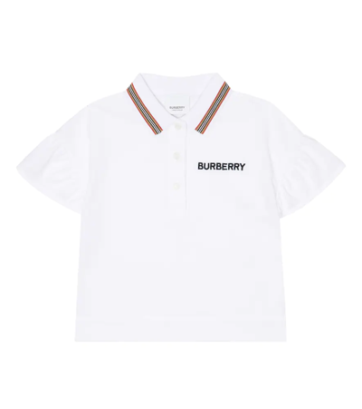 Shop Burberry Icon Stripe Cotton Polo Shirt In White