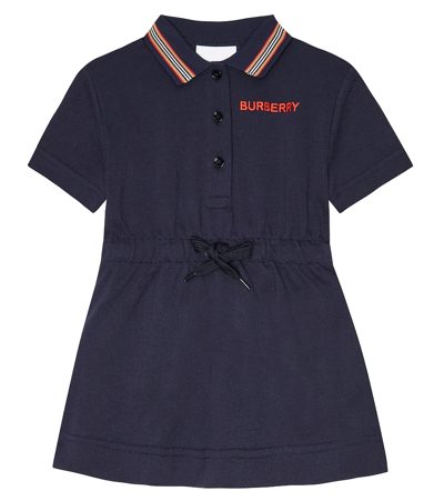 Shop Burberry Baby Icon Stripe Cotton Polo Dress In Midnight