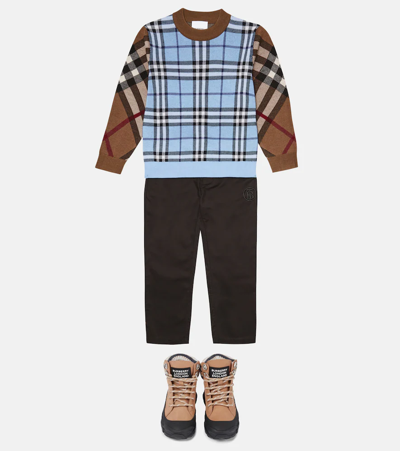 Shop Burberry Checked Wool And Cotton Sweatshirt In Blue Ip Check