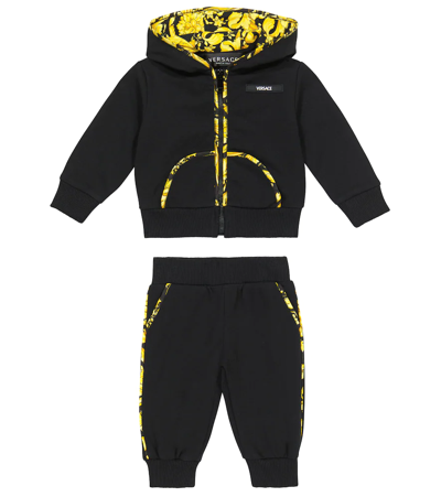 Shop Versace Baby Cotton-blend Tracksuit Set In Nero+oro