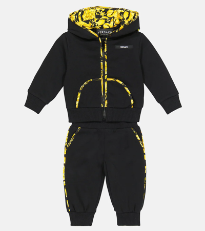 Shop Versace Baby Cotton-blend Tracksuit Set In Nero+oro