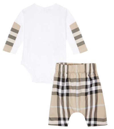 Shop Burberry Baby Vintage Check Cotton Bodysuit And Pants In Pale Sand Ip Check