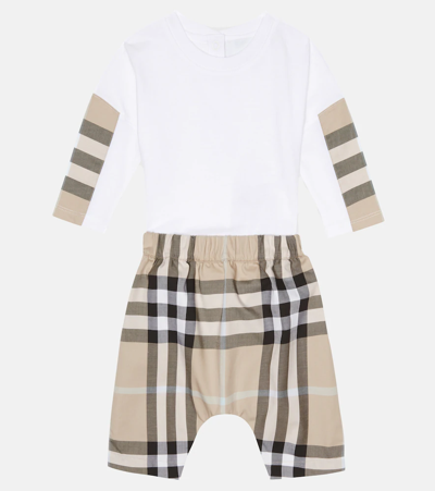 Shop Burberry Baby Vintage Check Cotton Bodysuit And Pants In Pale Sand Ip Check