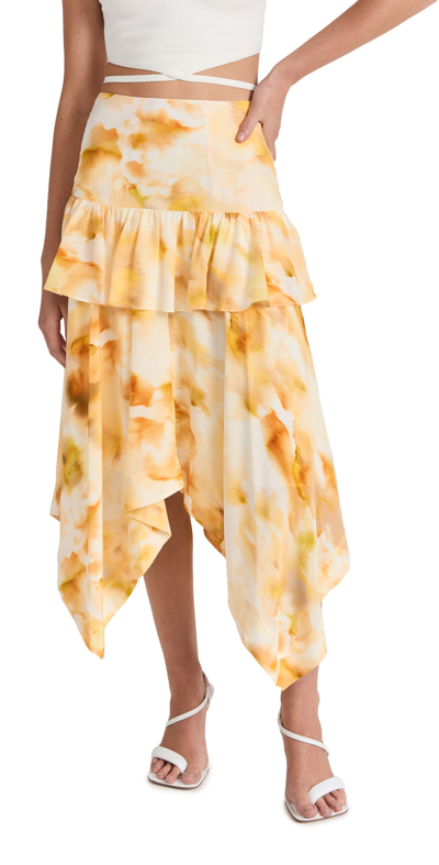 Shop Jason Wu Silk Ruffle Tiered Handkerchief Skirt In Honey Multi