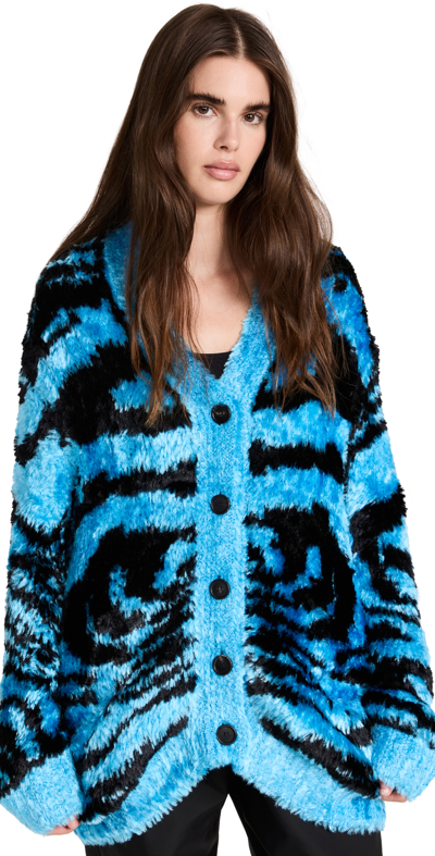 Shop Philosophy Di Lorenzo Serafini Tiger Print Furry Cardigan In Fantasy Print Light Blue