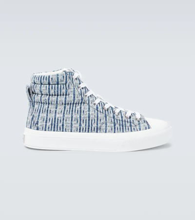 Men's City Logo Print High Top Sneakers In Blue Men's City Logo Print High Top Sneakers In Blue