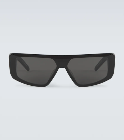 Shop Rick Owens Performa Rectangular Sunglasses In Black/black