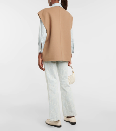 Shop Gucci Gg Reversible Wool Vest In Camel/ivory