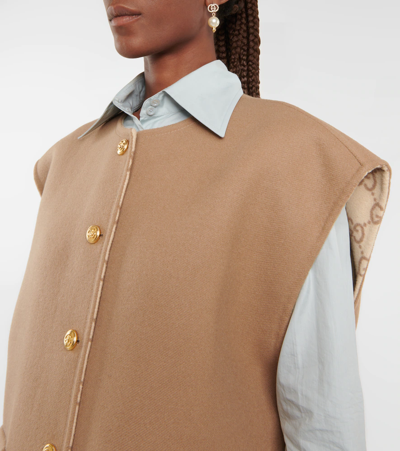 Shop Gucci Gg Reversible Wool Vest In Camel/ivory