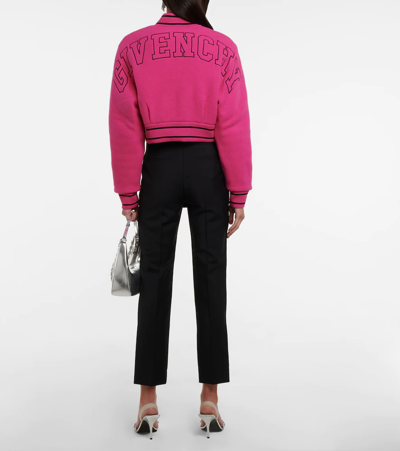 Shop Givenchy Logo-embroidered Wool Bomber Jacket In Pink/black