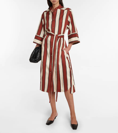 Shop Joseph Dima Striped Twill Midi Dress In Chestnut Combo