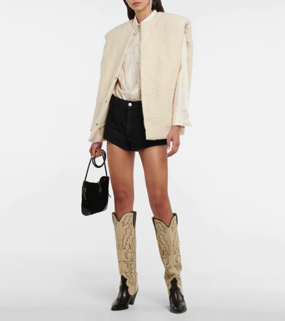 Isabel Marant Leila Leather And Suede Cowboy Boots In Black/ecru