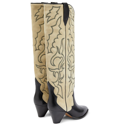Isabel Marant Leila Leather And Suede Cowboy Boots In Black/ecru