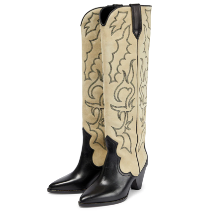 Isabel Marant Leila Leather And Suede Cowboy Boots In Black/ecru