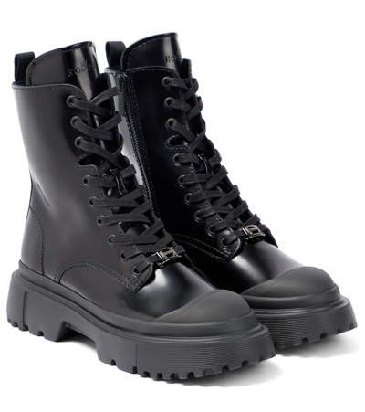 Hogan H619 Lace-up Leather Ankle Boots In Nero ModeSens