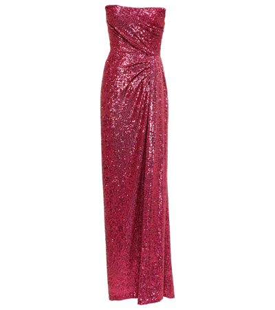 Shop Monique Lhuillier Strapless Sequin Gown In Fuchsia