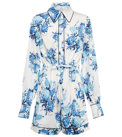 Shop Emilia Wickstead Blossom Floral Cotton Playsuit In Blue Hydrangeas