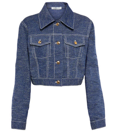 Shop Emilia Wickstead Emma Cropped Denim Jacket In Deep Blue