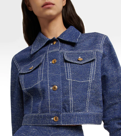 Shop Emilia Wickstead Emma Cropped Denim Jacket In Deep Blue