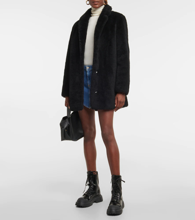 Yves Salomon Black Wool Coat In Noir