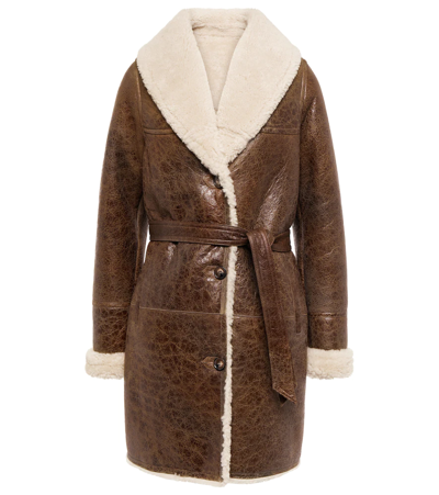 Shop Yves Salomon Meteo Leather And Shearling Coat In Caramel/natural