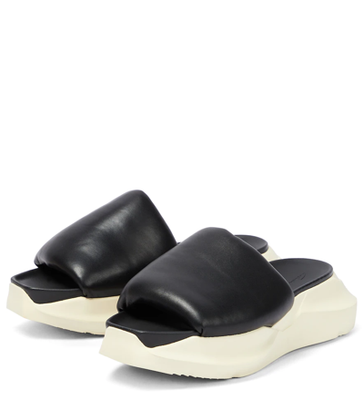 Shop Rick Owens Geth Leather Platform Slides In Black/milk