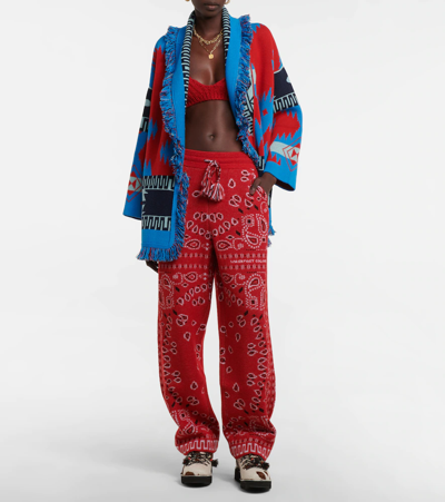 Shop Alanui Bandana Wool-blend Sweatpants In Red Multic