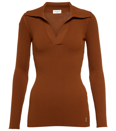 Shop Saint Laurent Ribbed-knit Sweater In Caramel