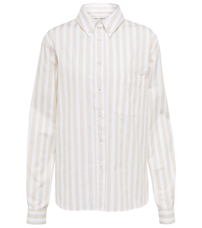 Shop Saint Laurent Striped Cotton Poplin Shirt In Craie Beige