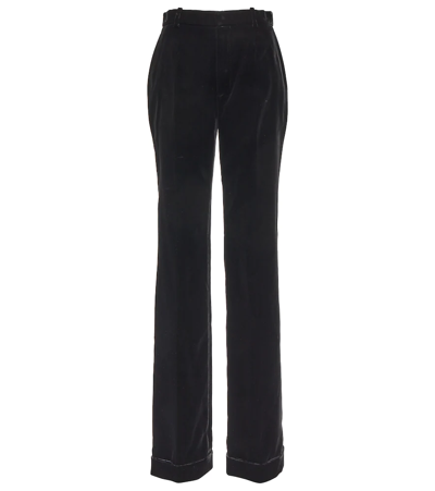 Shop Saint Laurent Cupro Velvet High-rise Straight Pants In Noir