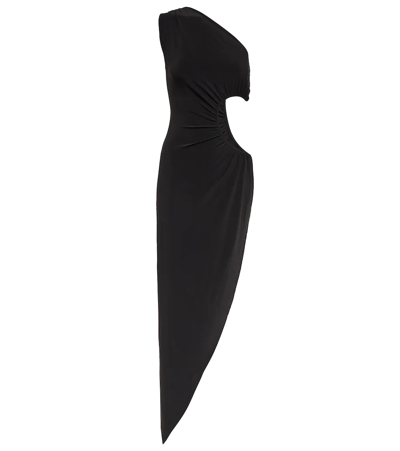 Shop Norma Kamali Sunburst Cutout One-shoulder Gown In Black