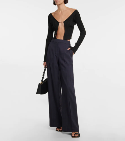 Jacquemus La Maille Pralu Longue Black Cardigan Women In Black