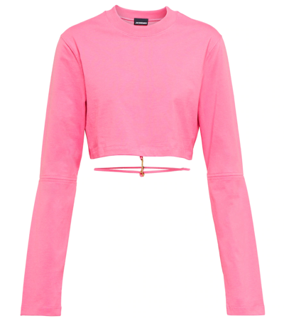 Shop Jacquemus Le T-shirt Pino Cotton Cropped Top In Pink